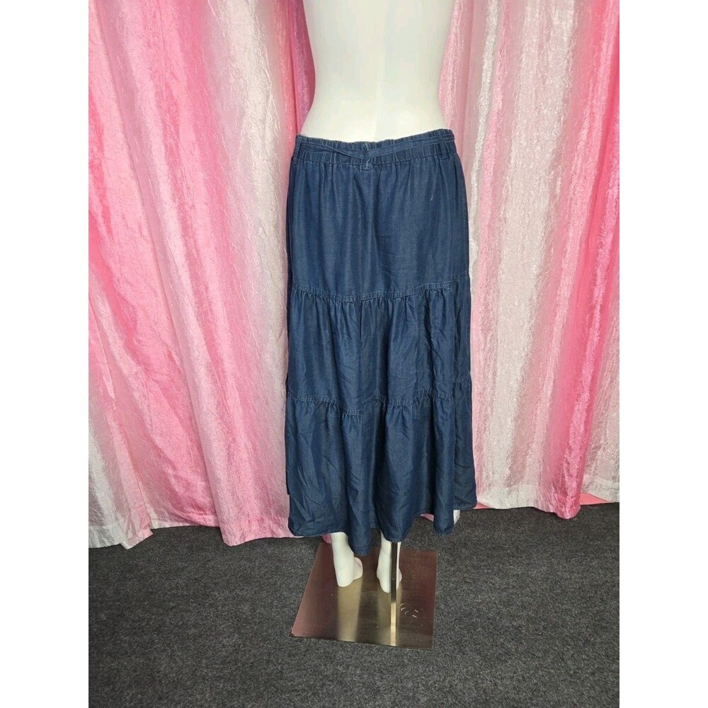 Frye and Co. Chambray Blue Denim Layered Western Boho Maxi Skirt Size Medium - Picture 8 of 12